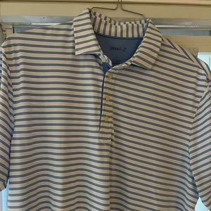 Johnnie-O size Large light blue striped golf polo.